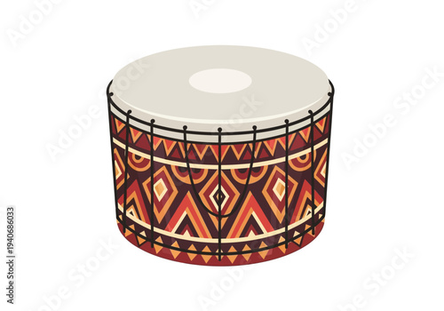Cylindrical drum with intricate colorful geometric patterns on its body