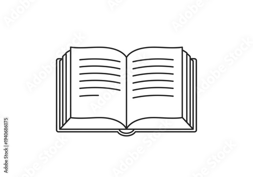 Outline drawing of an open book with horizontal lines representing text