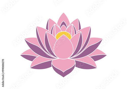 Stylized pink and purple lotus flower illustration with a yellow center on white