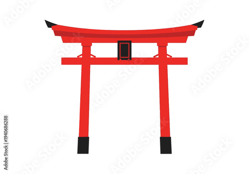 Stylized red Japanese Torii gate on a white background