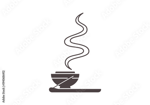 Dark gray icon of incense burner with coiling smoke ascending