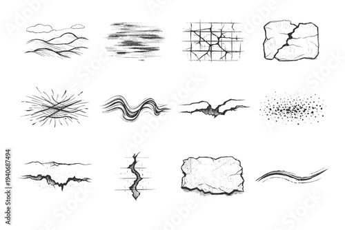 Generation simple icon noise texture vector flaw curve defect porous fracture image