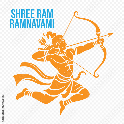 A vibrant illustration of Lord Rama in action, celebrating Ramnavami with a bow and arrow