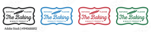 Set of four baking badges with flour sack and rolling pin icons in vintage style vector illustration