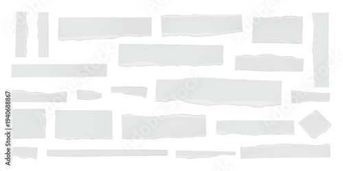 Blank white ripped paper strips collection realistic torn paper edges and scraps vector illustration