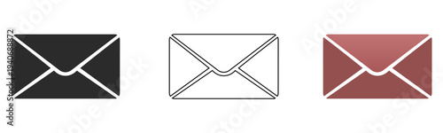 Vector envelope mail icons set black filled white outline red email message letter post communication send receive simple illustration collection 