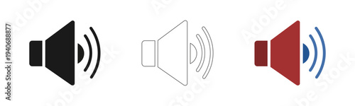 Vector speaker volume icons set black filled white outline red sound audio speakerphone loudness mute volume level simple illustration collection