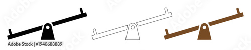 Vector seesaw icons set black filled white outline brown playground balance fun childhood teeter totter play park simple illustration collection