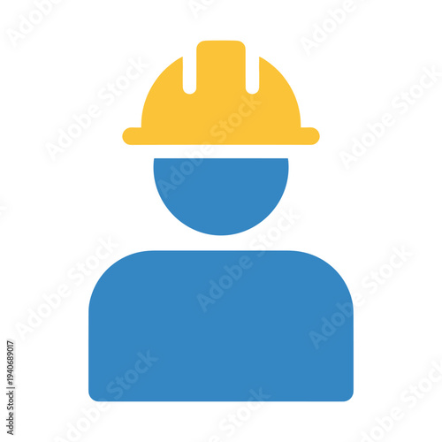 Construction worker wearing hard hat job safety icon on white background
