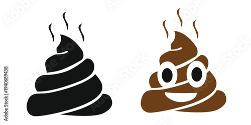 icons set, smiling and stinky brown excrement symbols with steam