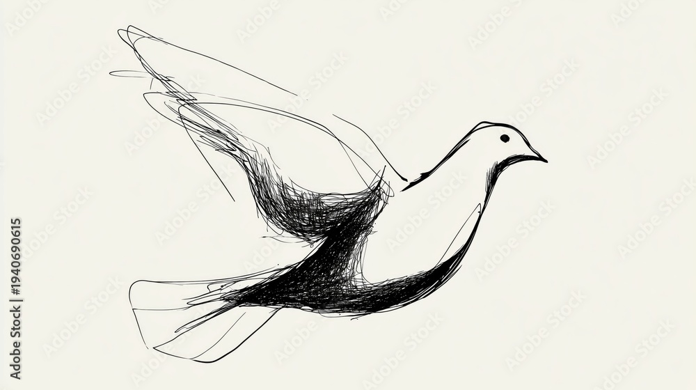 Obraz premium Freedom and Peace Dove in Flight Sketch as Business Growth and Expanding Horizon Symbol for Corporate Vision and Innovation Design