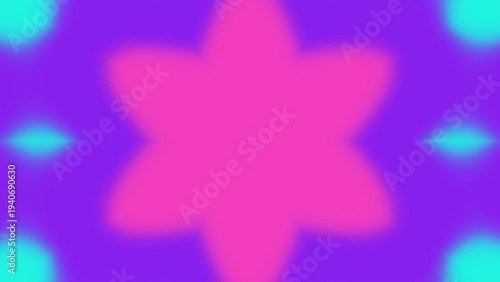 Abstract Kaleidoscopic Flower Shape Pulsing and Glowing with Vibrant Neon Purple and Cyan Colors Smooth Motion Background
