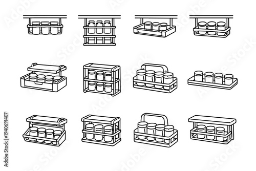 Efficient shelf spice icon vector neat under concept aluminum clean bars lightweight