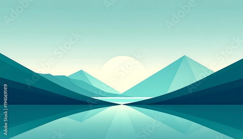 Serene Mountain Landscape with Lake Reflection and Sunrise.