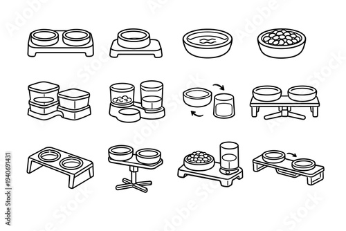 Icons form feeding pet icon balanced feeder station versatility vector concept