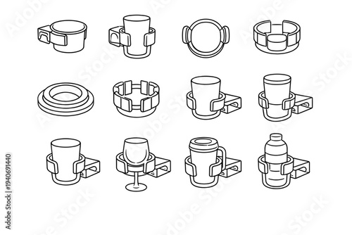 Concept versatility icon silhouette holder retention icons compatibility vector elastic cup clip