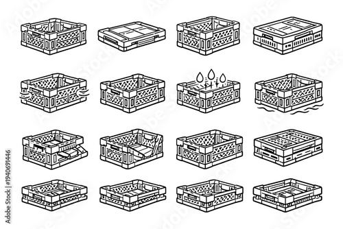 Proportions outline neat icon utility openings body vector crate foldable design wall