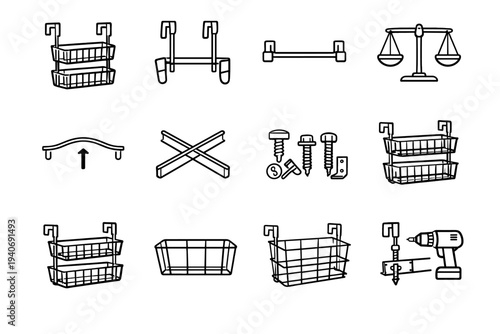 Hooks vector storage basket hardware icon practical door distribution functional support over