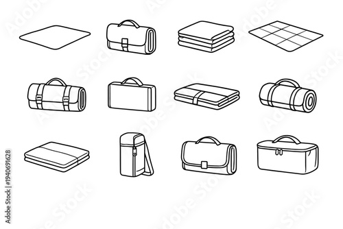 Vector foldable picnic icon fabric convenient mat lightweight geometry clean stack design