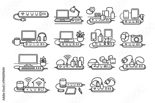 Office functional power environment icon concept smart strip scene vector modern context