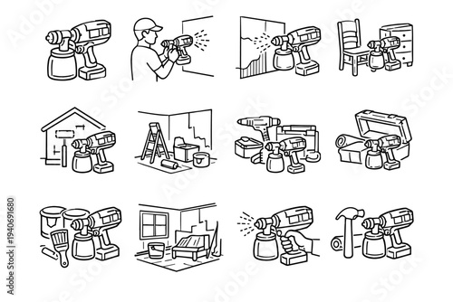 Refinishing furniture context vector gear practical sprayer scene project activity icon icons