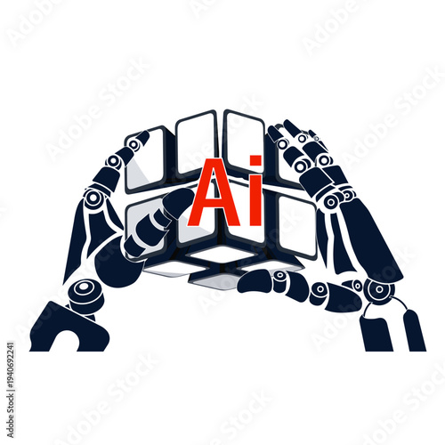 Mechanical hands hold a cube