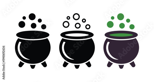 Three cauldrons show various boiling.