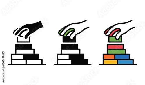 Hand stacks blocks building upward.