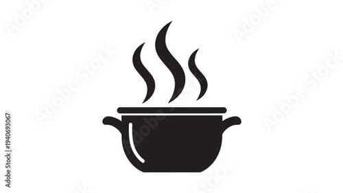 A steaming hot pot illustration with rising vapors, depicted from a straightforward front viewpoint, symbolizing culinary preparation