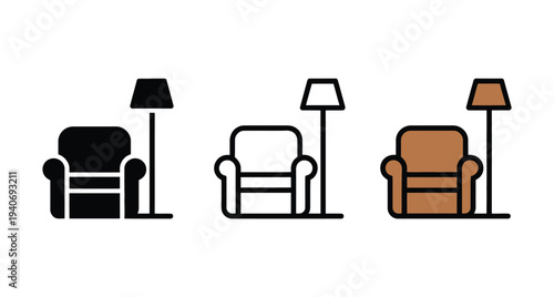 Armchair and floor lamp in three styles.