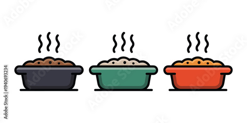 Steaming food portions in three baking.