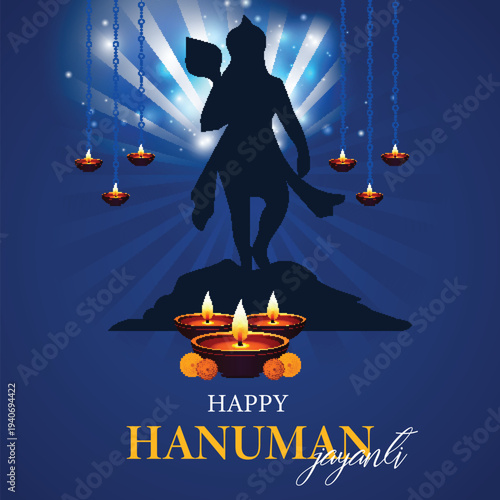 Hanuman Jayanti Festival Background with Lord Hanuman Silhouette
