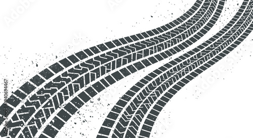 Tire Tracks on a White Grungy Background with Splatter Effect