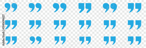 Variety of black quotation marks icons, different styles, punctuation symbols, speech marks, vector graphics, typographic design elements, quote symbols, text punctuation