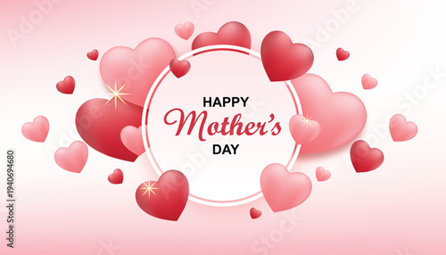 Happy Mother's Day greeting card with red hearts and love background illustration