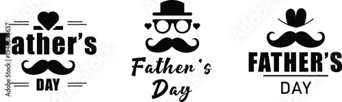 Collection of three minimalist fathers day logo emblems with mustache and icons