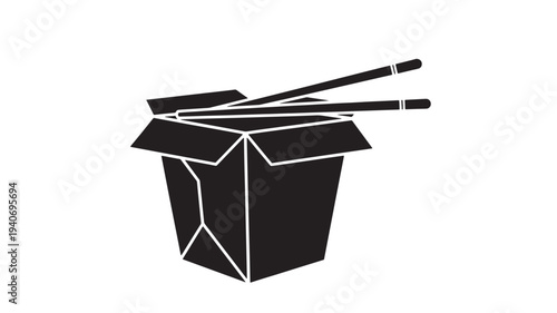 A simple illustration of a takeout box with chopsticks on top viewed from a slight angle