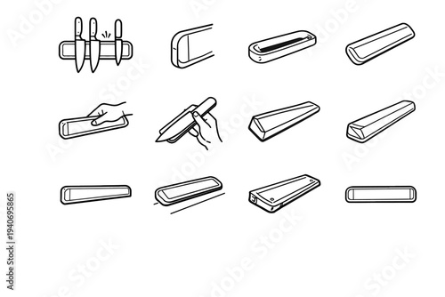 Knife design edges accessory thoughtful sheath language magnetic vector icon handling industrial
