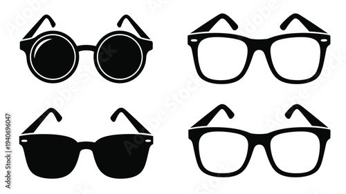 Four pairs of stylish eyewear presented as a dark silhouette