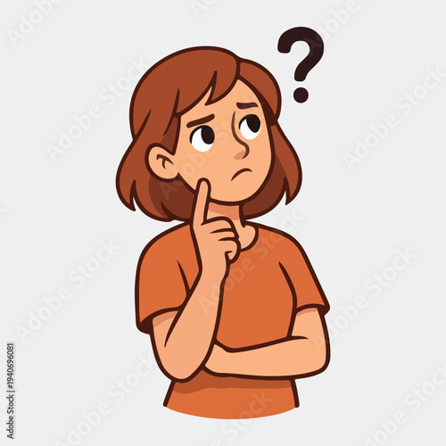 Thinking Woman with Question Mark Confused Expression