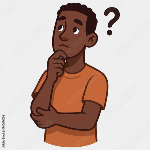 Thinking Man with Question Mark Confused Expression
