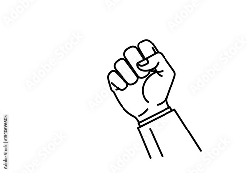 A perfect clenched fist raised up in the air in a gesture of defiance or solidarity perfect lined art 