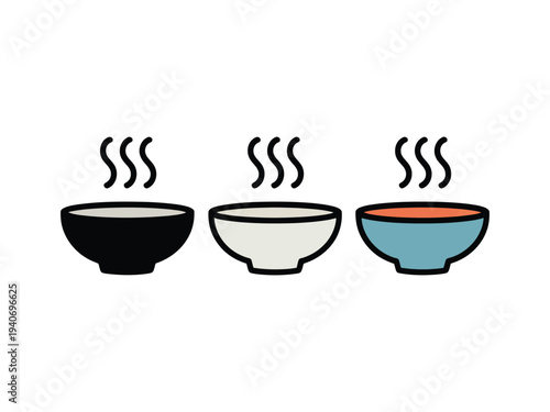 Three steaming bowls display different.