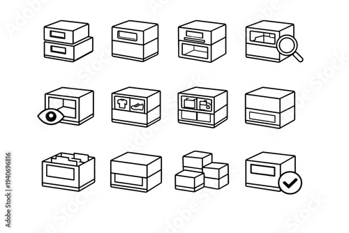 Feature aid icon storage modern area cube vector outline icons organization solution