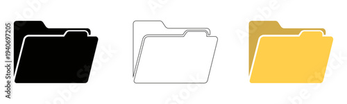 Vector folder icons set black filled white outline yellow file directory document archive storage organizer simple line illustration collection