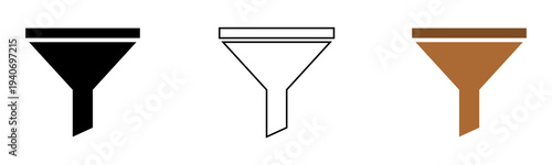 Vector funnel filter icons set black filled white outline brown sort data filtering process analysis tool simple line illustration collection