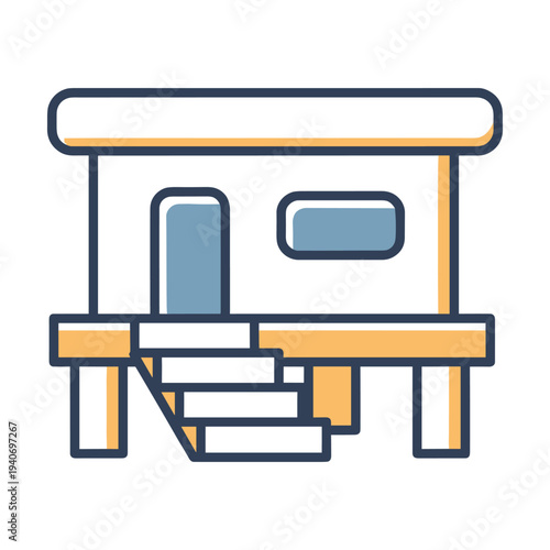 Stilt house color icon or beachfront bungalow symbol with stairs