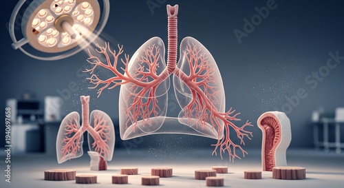Anatomy of human lungs and bronchial tubes.