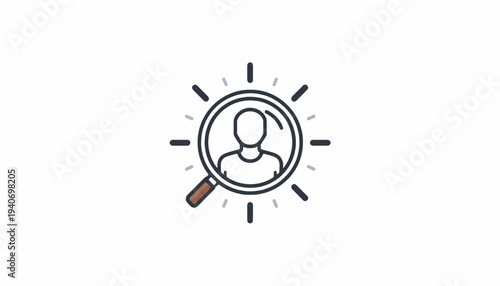 Human resources recruitment icon with magnifying glass over person