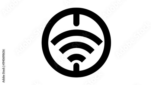 Modern black Wi-Fi signal icon in a circular frame, symbolizing wireless internet connection, network, and digital communication technology.